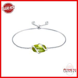 925 Sterling Silver Peridot Link Bracelet Adjustable to 9 Inches